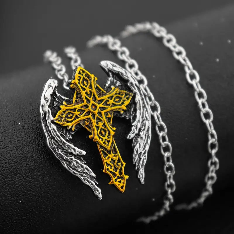 Trendy Angel Winged Cross Necklace.