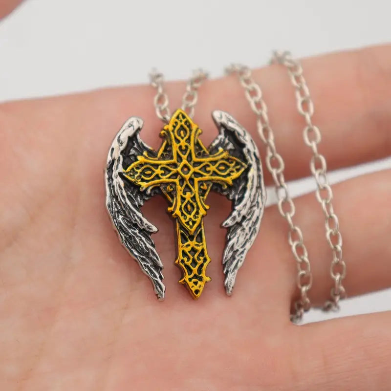 Trendy Angel Winged Cross Necklace.