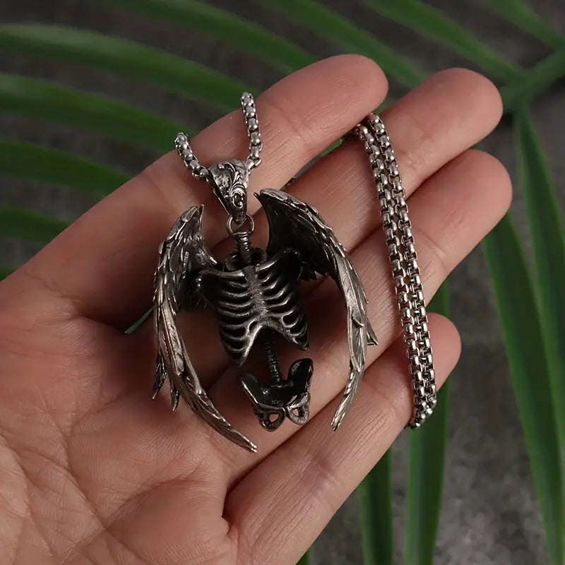 Winged Skeleton Pendant Necklace.