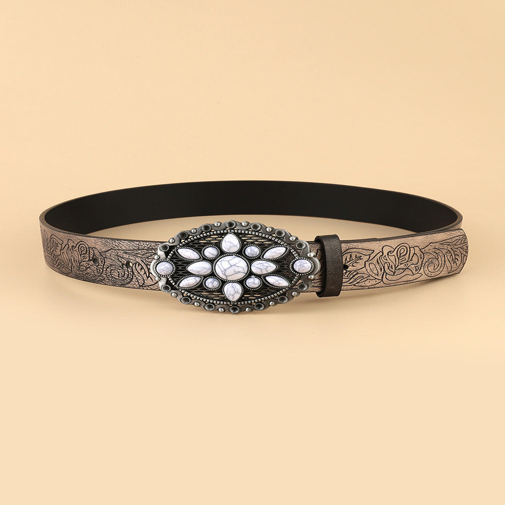 Retro White Gem Fashion Belt