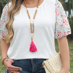 Floral Puff Sleeve Casual Loose Short Sleeve Top