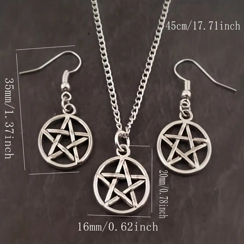 Pentagram Necklace & Earings Set