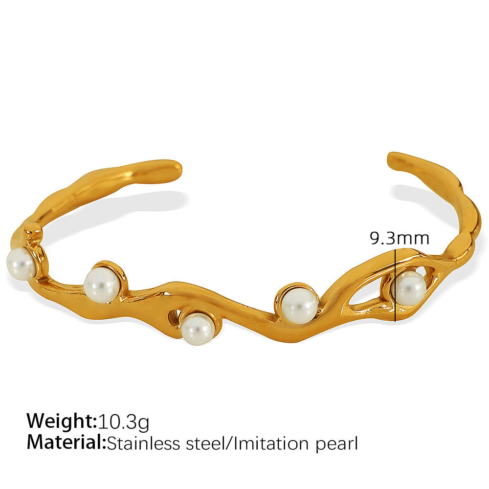 French Retro Titanium Steel 18K Gold Plating Natural Stone Bracelet