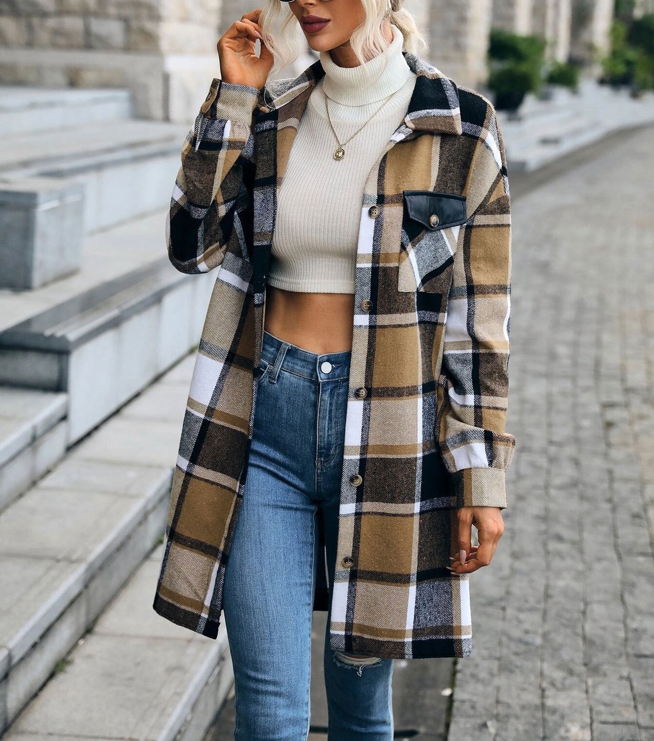 Casual Plaid Long Jacket