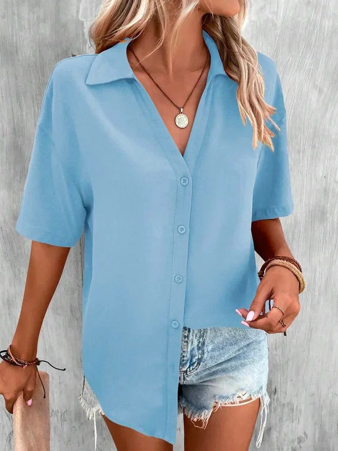 Pure Color V-neck Shirt