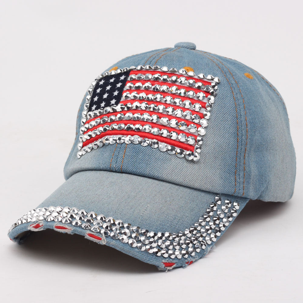 USA Rhinestone Denim Hat