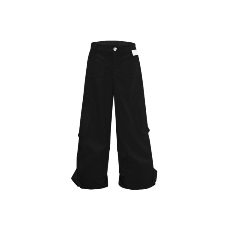 Multi-pocket Ribbon Suit Pants Drape Solid Color Casual Pants