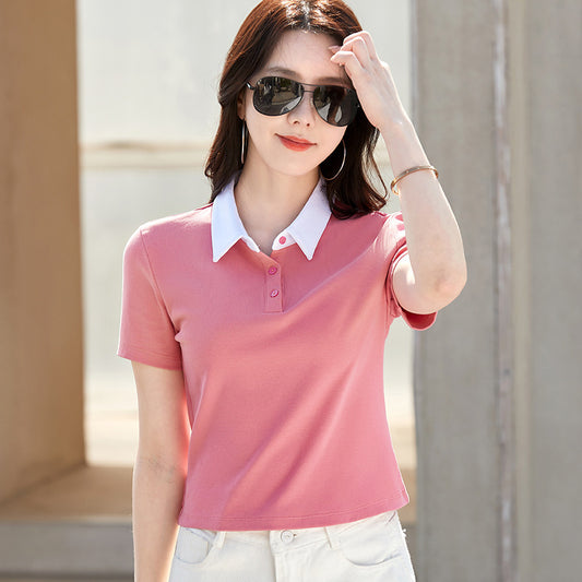 Contrast High Waist Short Slimming Cotton Shirt