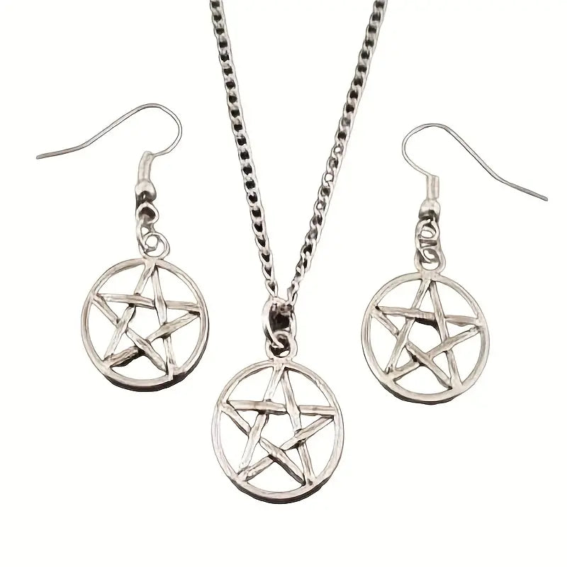 Pentagram Necklace & Earings Set