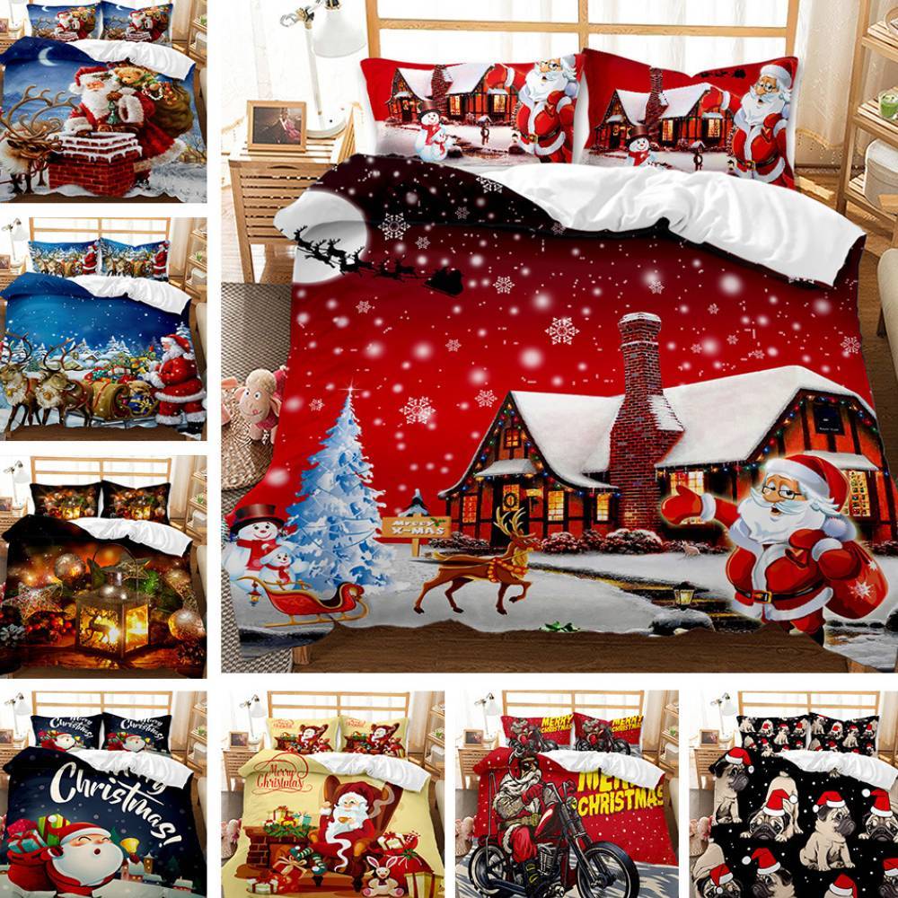 Christmas 3D Digital Print Ground Bedding Three-piece Set