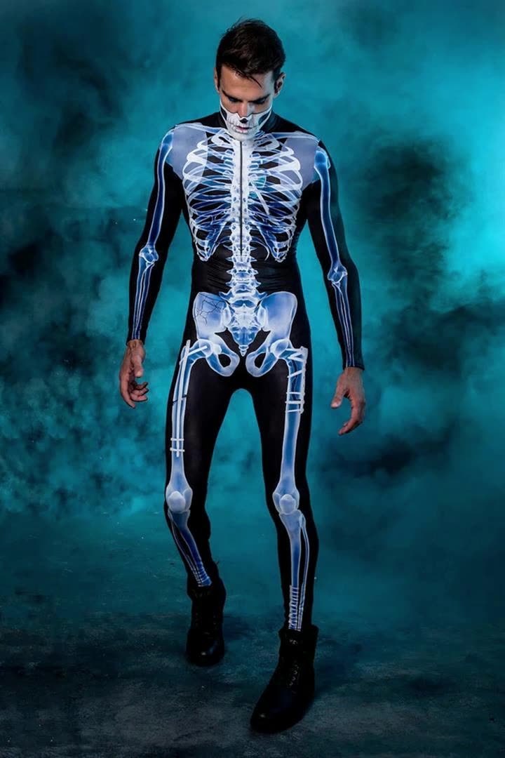 Men's Halloween 3d Horror Skeleton One-piece Suit