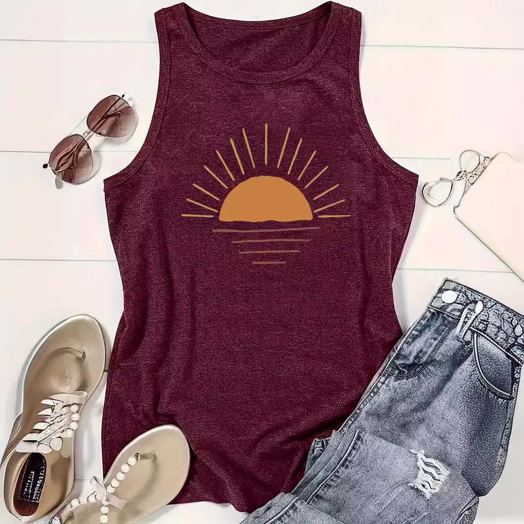 Sunrise Printed Round Neck Vest Spring And Summer Casual Top