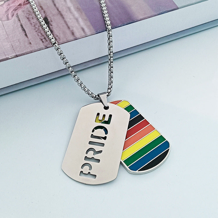 Rainbow Dog Tag Necklace