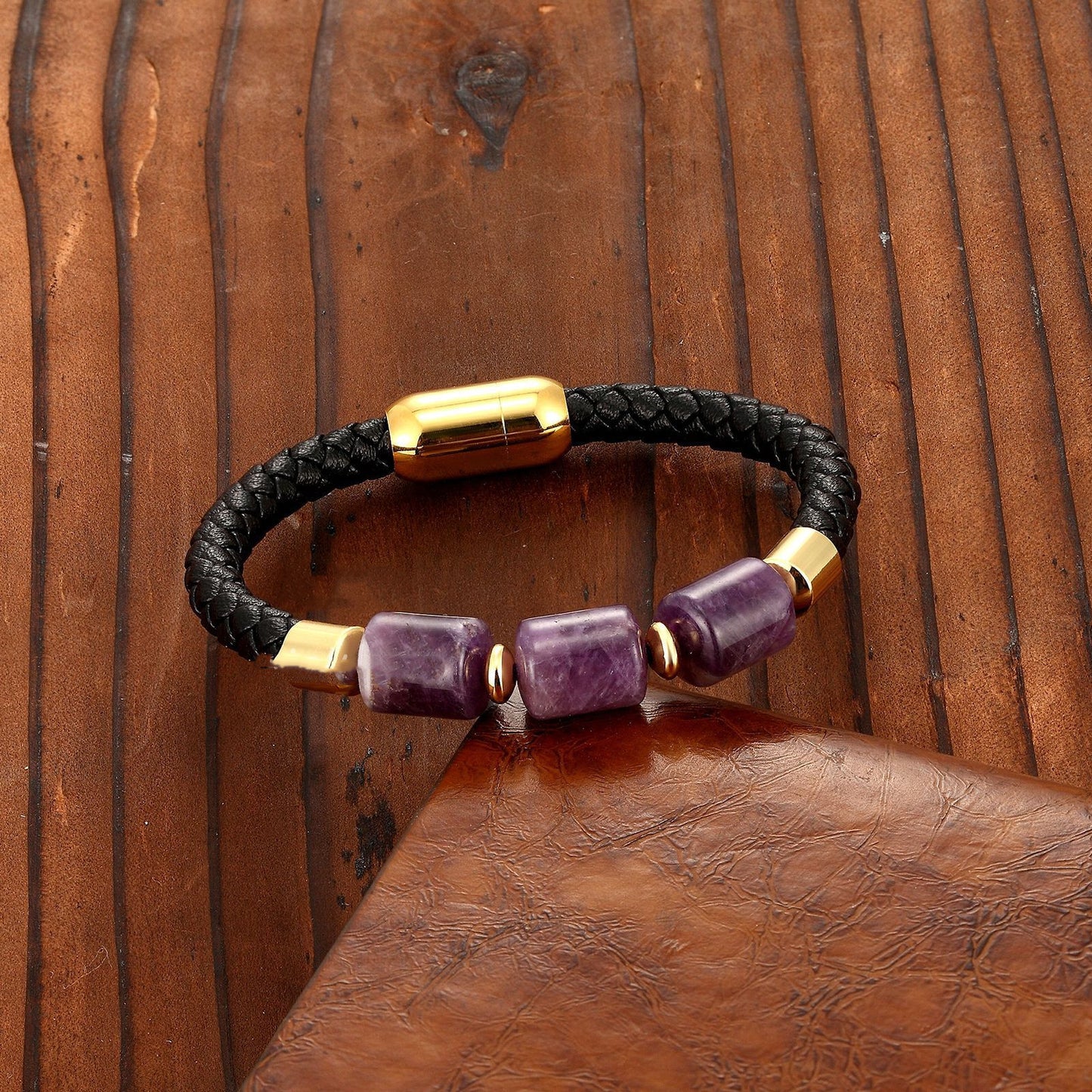 Fashionable Leather Natural Crystal Bracelet