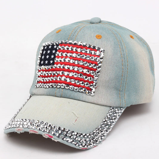 USA Rhinestone Denim Hat