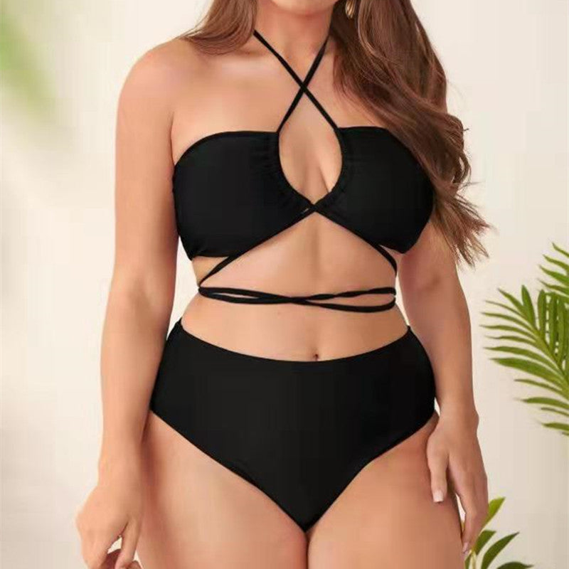 Plus Size Solid Color Split Ladies Bikini