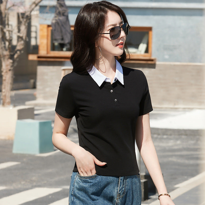 Contrast High Waist Short Slimming Cotton Shirt