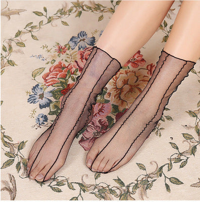 Thin Mid-calf Transparent Net  Lace Socks