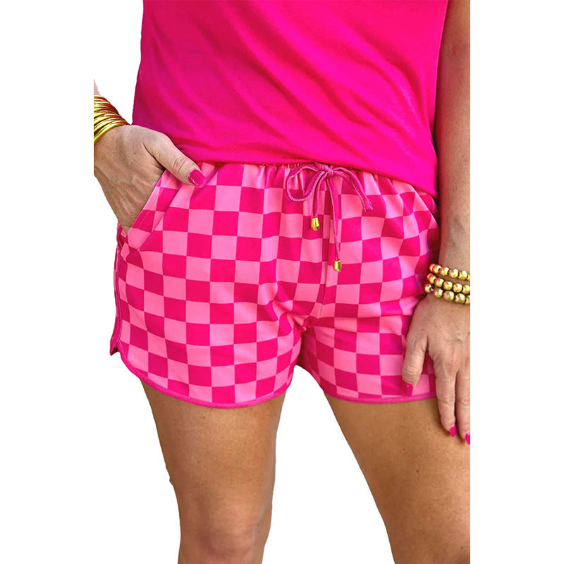 Women's Plaid Drawstring Casual Shorts