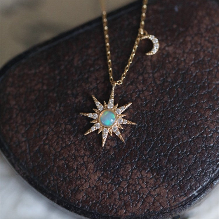 Natural Opal Star Diamond Necklace