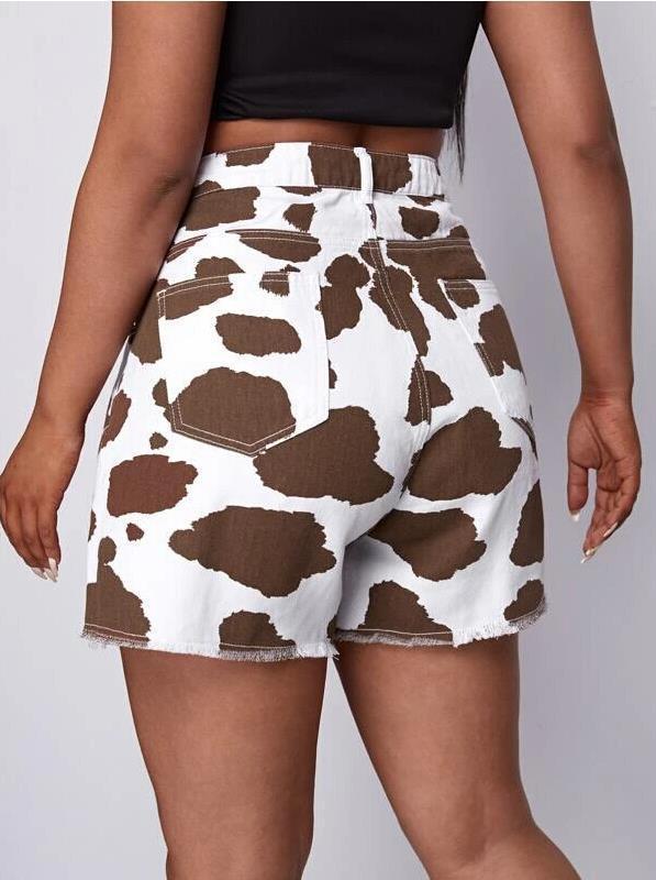 Women's Cow Print Denim Shorts