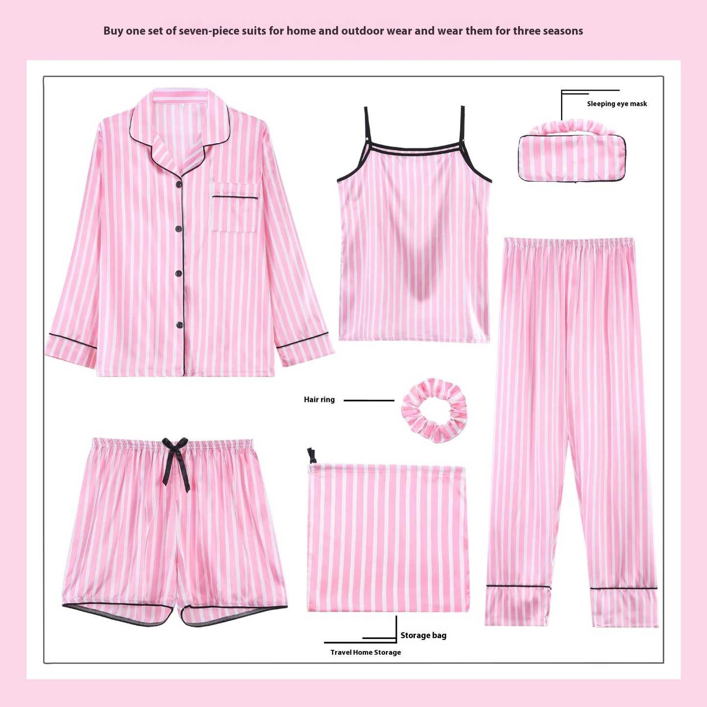 Casual Long Sleeve Artificial Silk Camisole Striped Homewear Suit