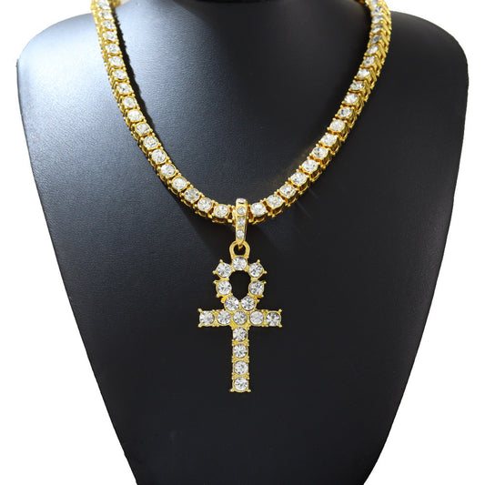 Cross Pendant Single Row Diamond Necklace