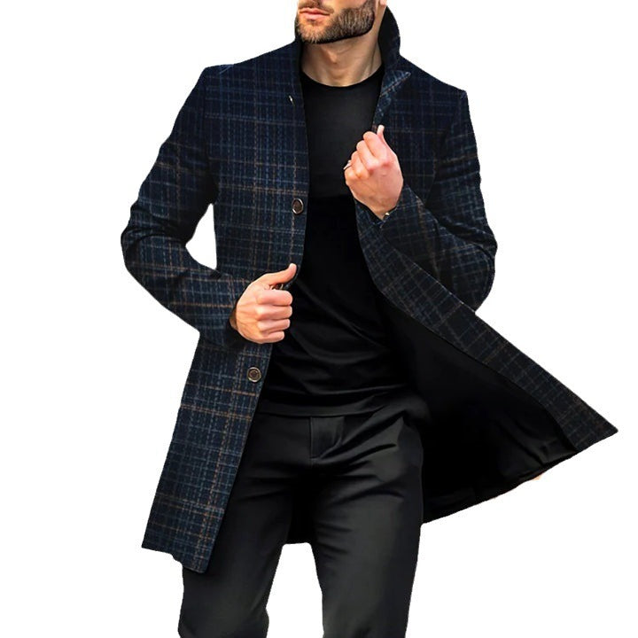 Men's Casual Woolen Mid-length Coat