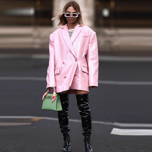 Double-breasted Pink Sequined Blazer