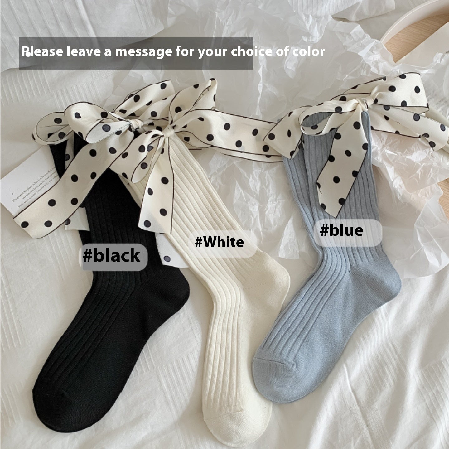 Thin Pure Cotton Polka Dot Bow Socks