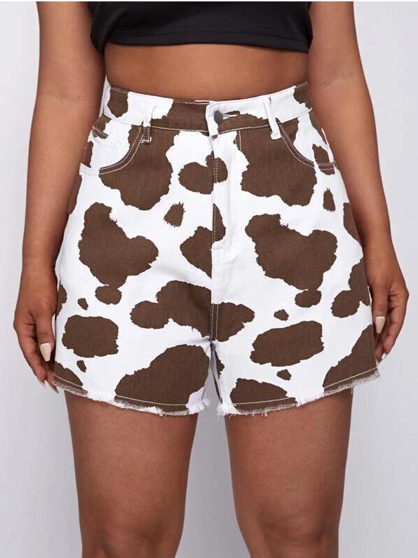 Women's Cow Print Denim Shorts