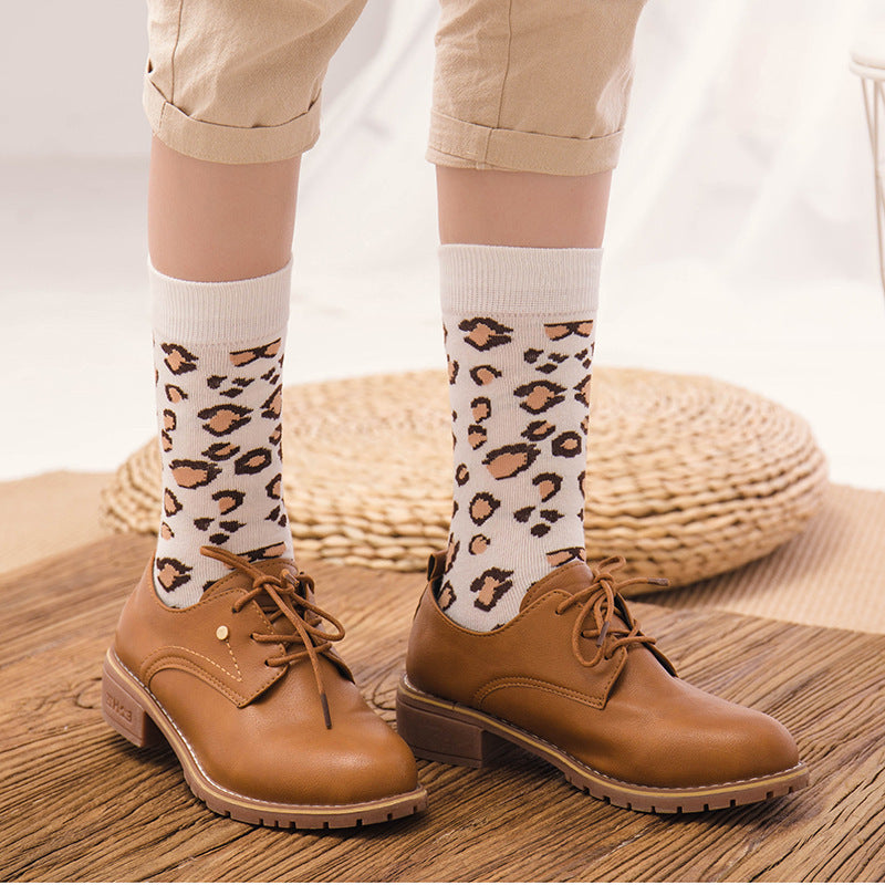 Cotton Leopard Print Tube Socks