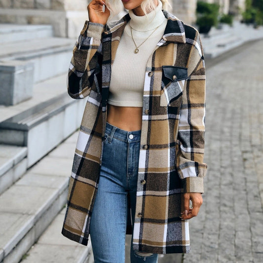 Casual Plaid Long Jacket