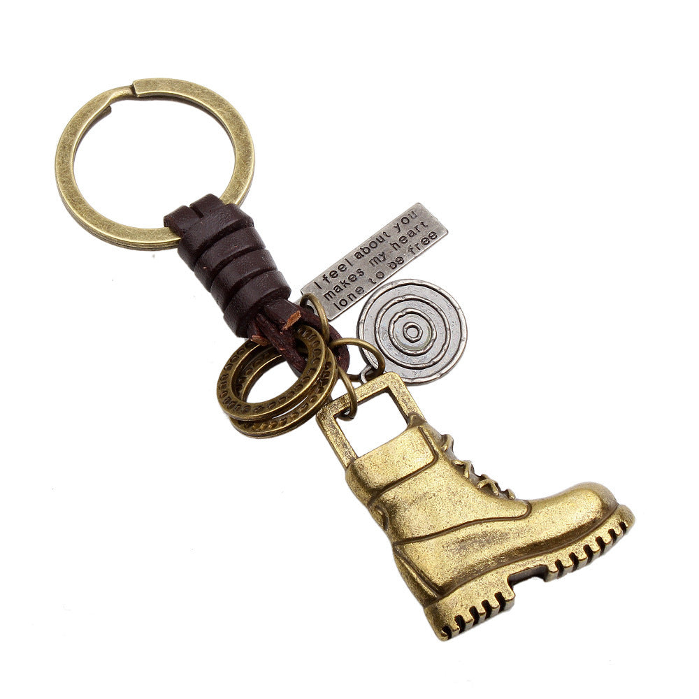 Bronze Braided Leather Boot Keychain