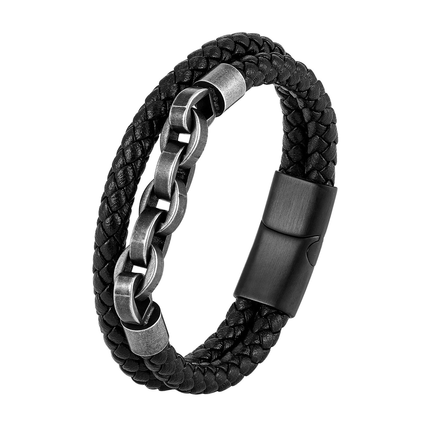 Black Genuine Leather Chain Bracelet