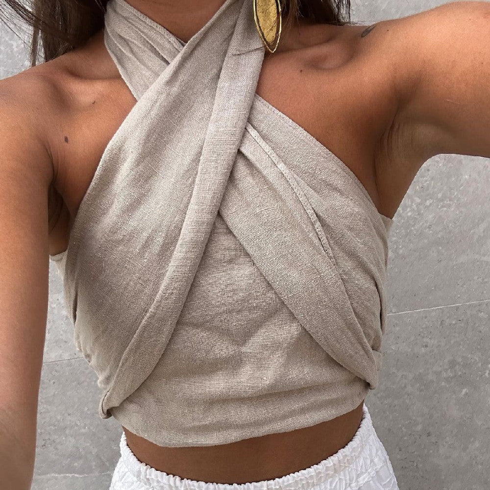 Fashion Halter Linen Vest Top