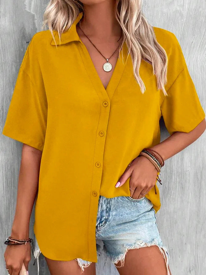 Pure Color V-neck Shirt