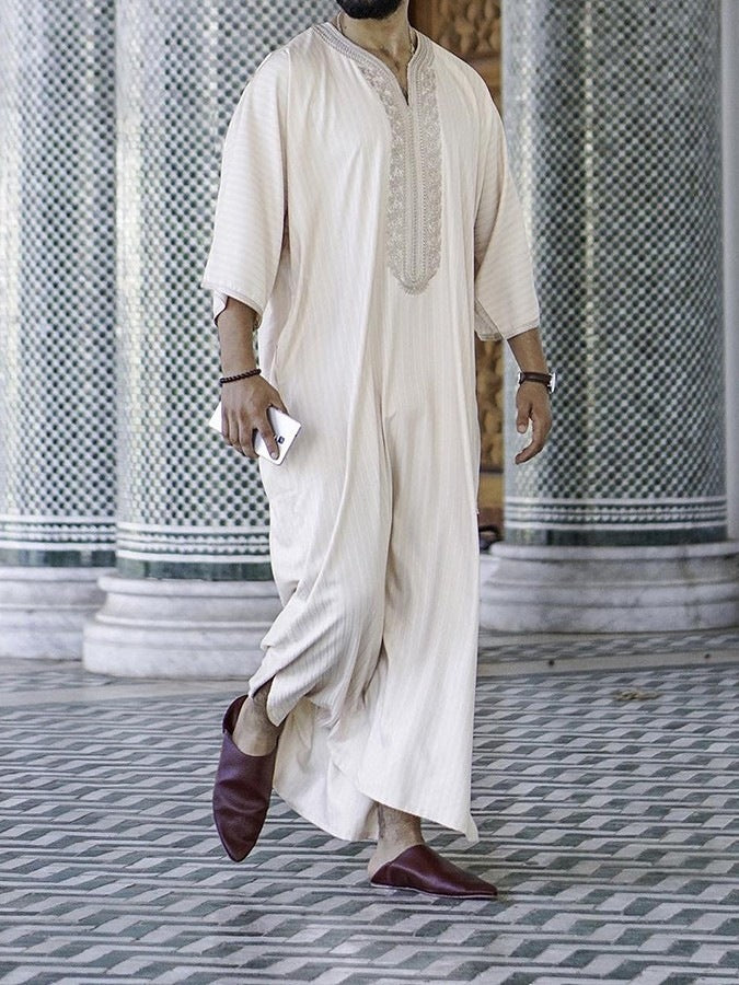 Ethnic Style Loose White Muslim Robe