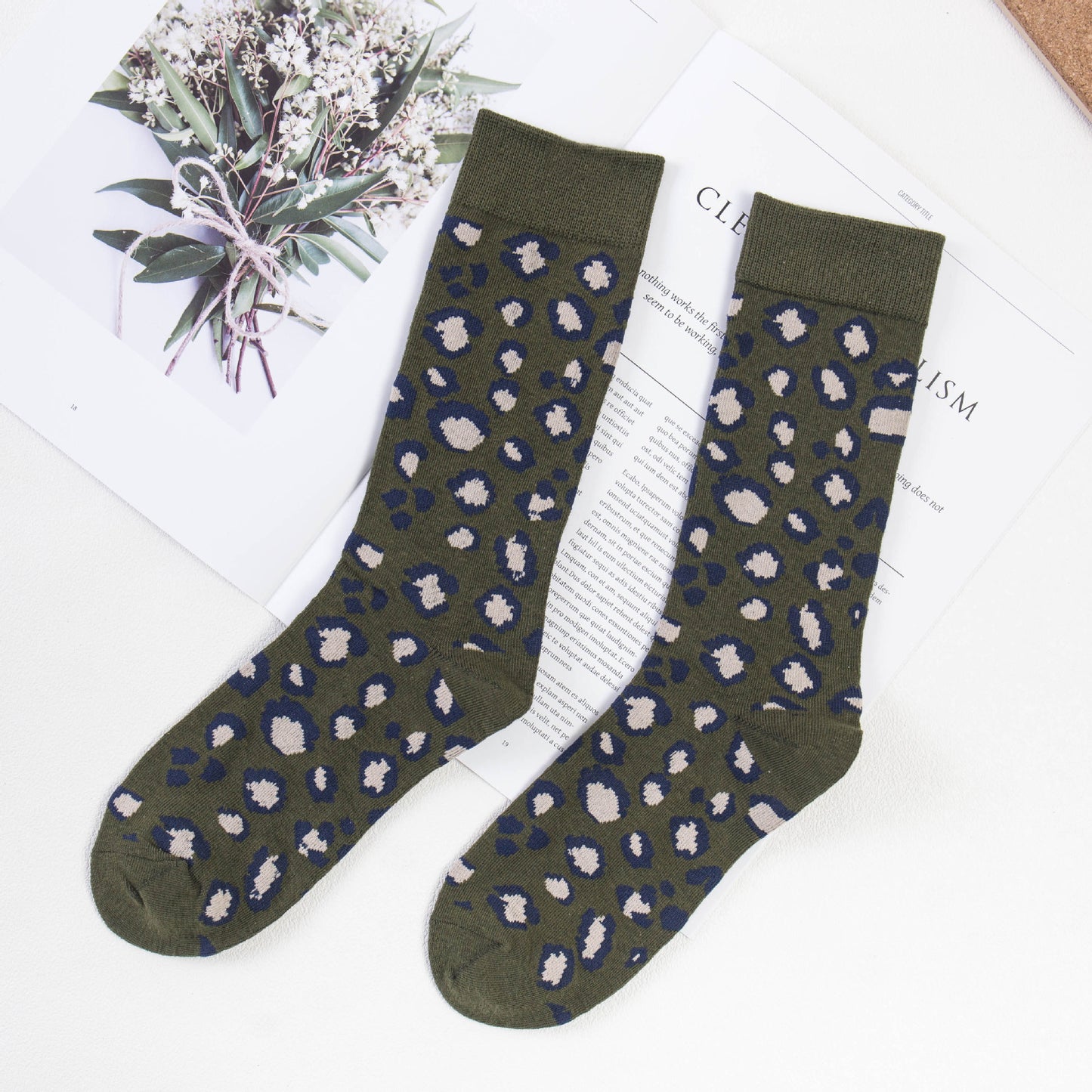 Cotton Leopard Print Tube Socks