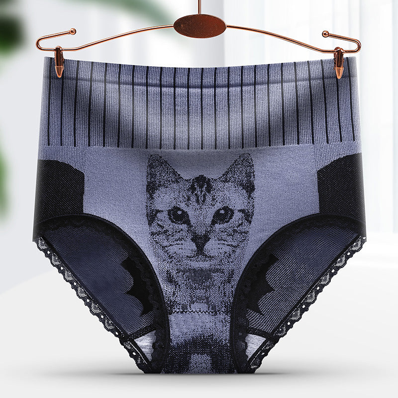 Cat Print Seamless Ladies High Waisted Tuck Pants