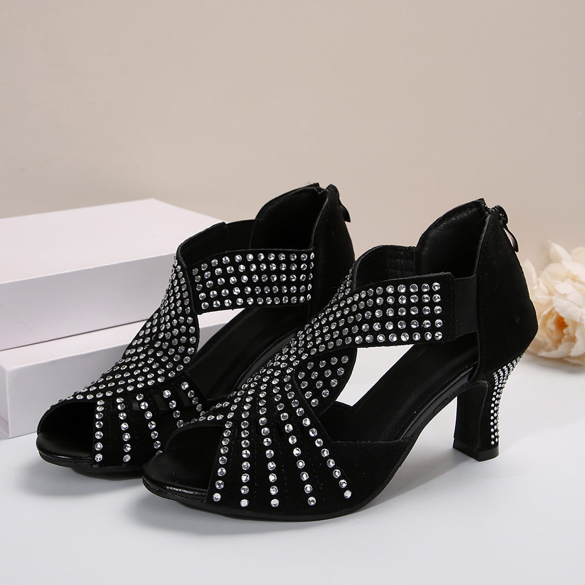 Rhinestone High-heeled Peep Toe Sandals