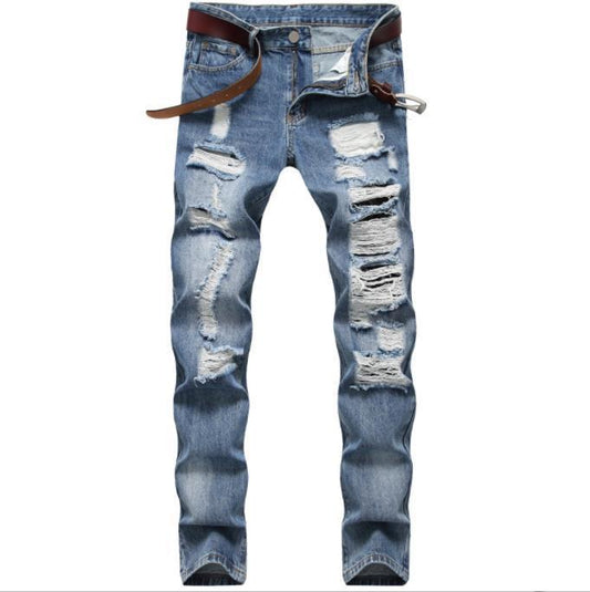 Men's Classic Blue Jeans with Holes