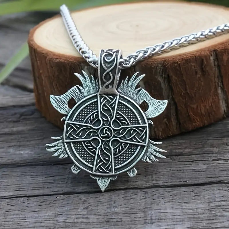 Viking Odin With Double Axe Pendant Necklace.