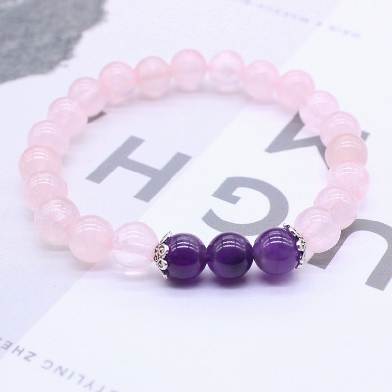 Natural Stone Amethyst Pink Crystal Lotus Bracelet