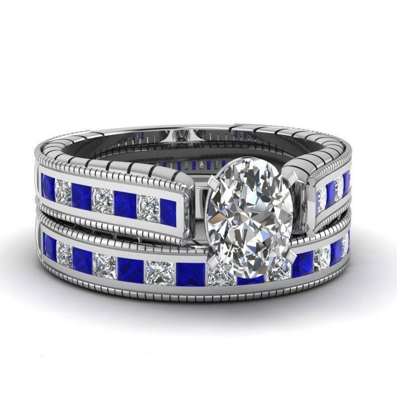 Blue Diamond Couple Rings Set