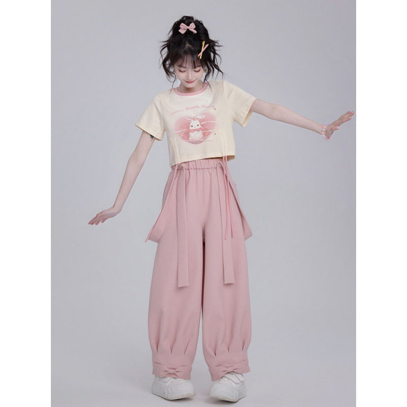 Pure Cotton Small Blush Rabbit Suspender Pants