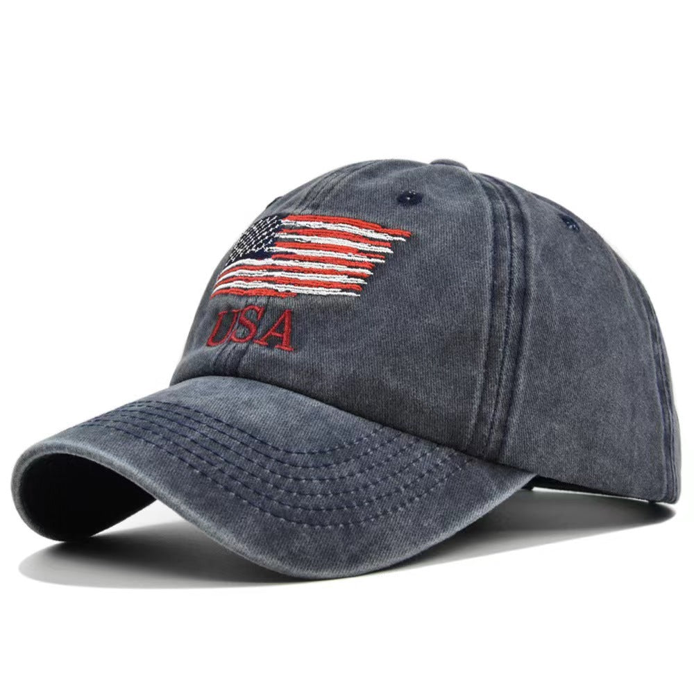 Washed Distressed USA Baseball Peaked Cap