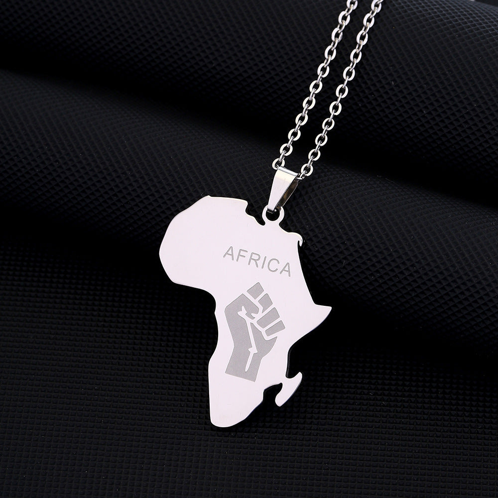 Titanium Steel Africa Fist Pendant Necklace