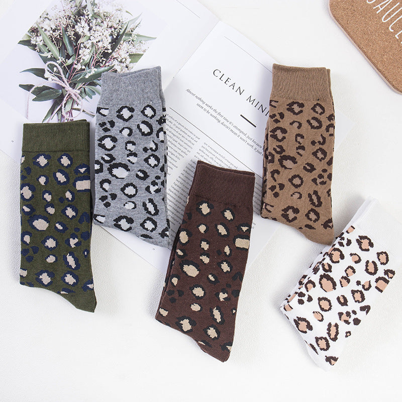 Cotton Leopard Print Tube Socks