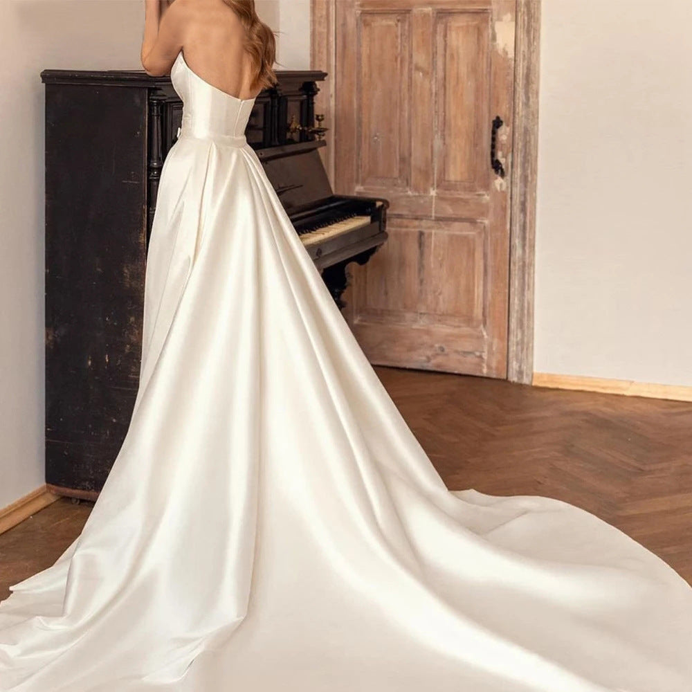 Satin Sheath Sexy Backless High Waist Wedding Dress